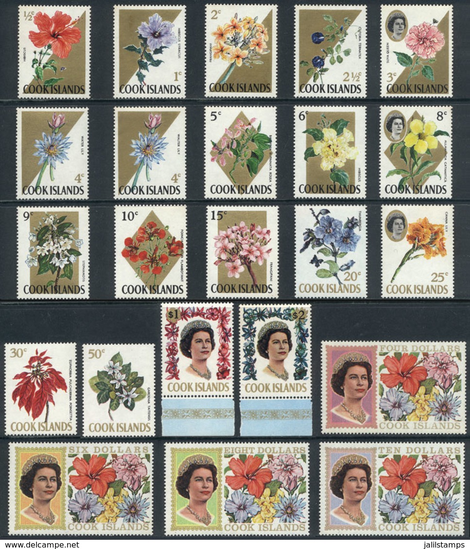 1125 COOK ISLANDS: Sc.199/220, 1967/9 Flowers And Elizabeth II, Complete Set Of 23 Unmounted Values, Excellent Quality,  - Cookinseln