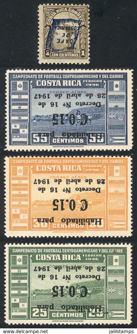 1134 COSTA RICA: 4 Stamps With INVERTED Overprints, Most Of Fine Quality! - Costa Rica