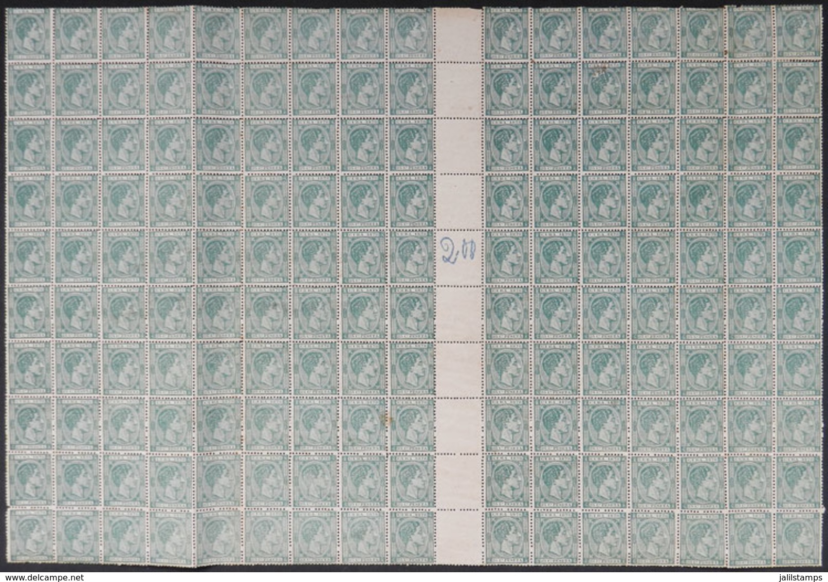1137 CUBA: Yvert 25, 1878 25c. Green, Spectacular Block Of 160 Examples Containing 10 Gutter Pairs, Very Nice, Fine Qual - Altri & Non Classificati