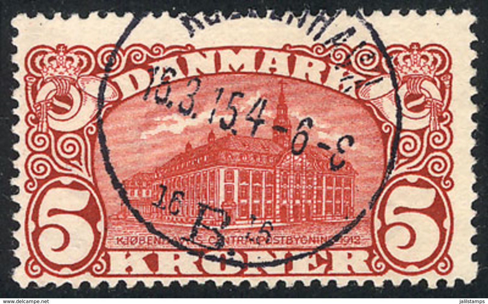 1150 DENMARK: Sc.82, 1912 5Kr. General Post Office, Used, Very Fine Quality! - Other & Unclassified