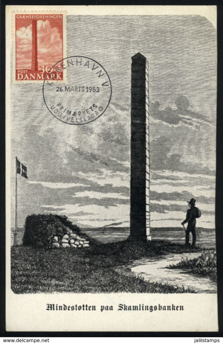 1154 DENMARK: Maximum Card Of 26/MAR/1953: Memorial Of Skamlingsbanken, With First Day Postmark, VF Quality - Cartoline Maximum