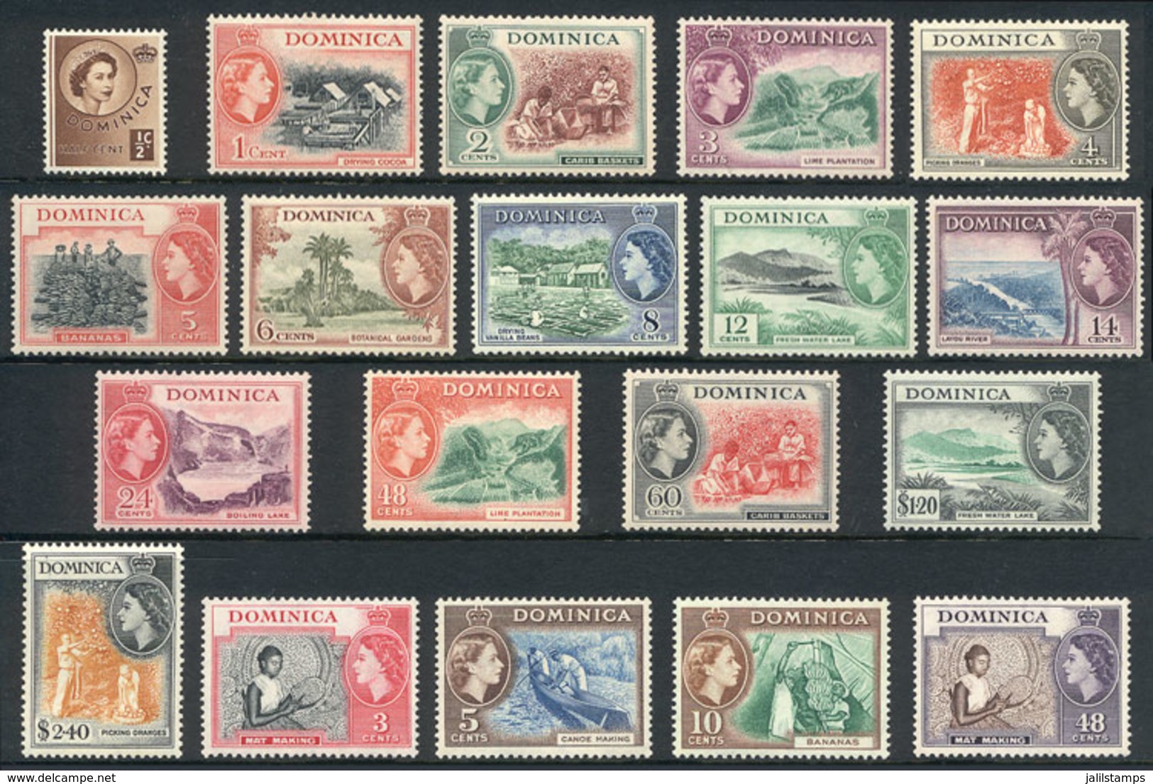 1161 DOMINICA: Sc.142/156 + 157/160, 1954 And 1957 Complete Set Of 19 Unmounted Values, Excellent Quality, Catalog Value - Dominica (1978-...)