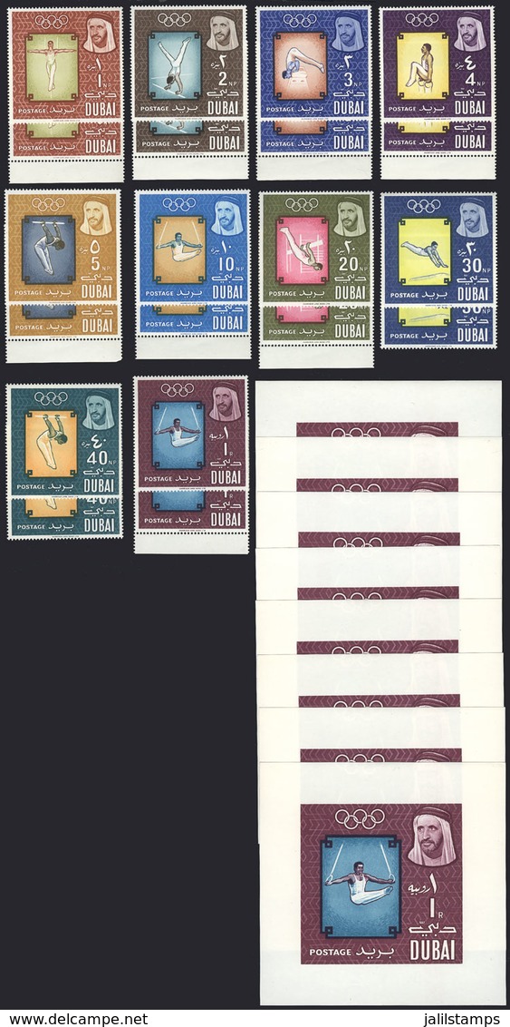 1167 DUBAI: Sc.43/52, 1964 Tokyo Olympic Games, 2 Complete Sets + 8 Imperforate Souvenir Sheets, Unmounted, Excellent Qu - Dubai