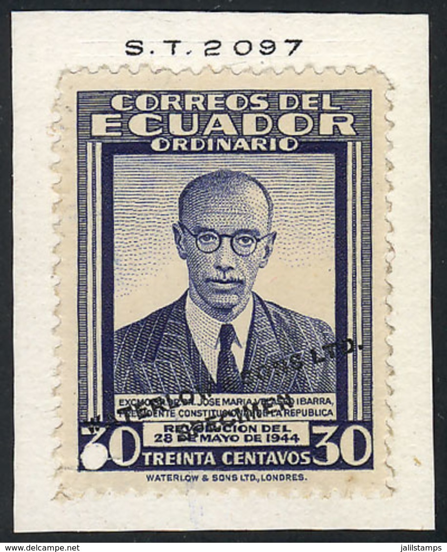 1171 ECUADOR: Year 1944, 30c. President Ibarra, SPECIMEN Of Waterlow & Sons Ltd. In A Color Different From The Adopted O - Ecuador