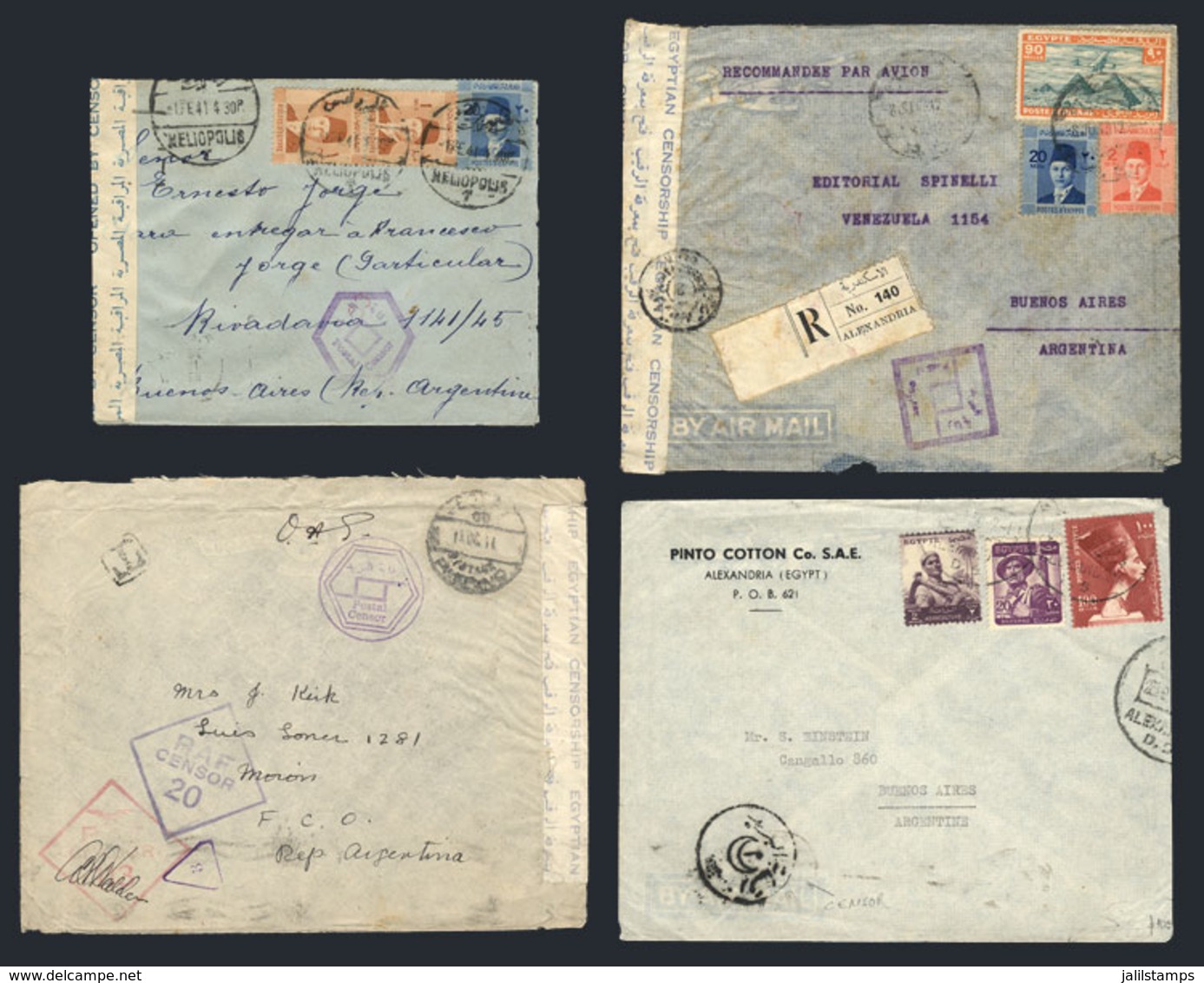 1186 EGYPT: 4 Covers Sent To Argentina Between 1941 And 1945, All With Interesting CENSOR Marks/labels, VF Group! - Sonstige & Ohne Zuordnung