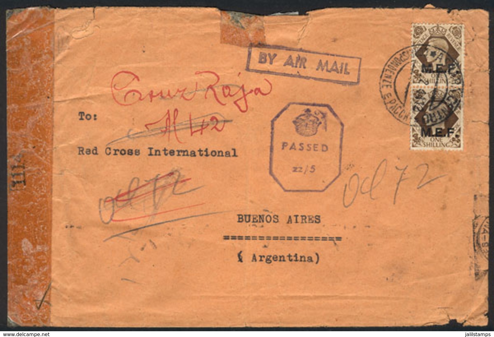 1190 ERITREA: Airmail Cover Sent From ASMARA To The Red Cross Argentina In Buenos Aires On 11/FE/1944, Franked With Brit - Eritrea