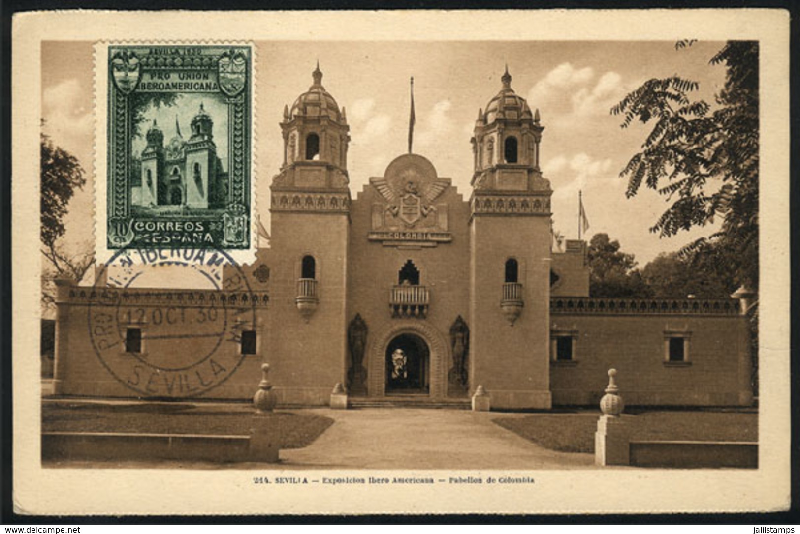 1197 SPAIN: SEVILLA: Ibero-American Expo, Pavilion Of Colombia, Maximum Card Of 12/OC/1930, With Special Pmk, VF Quality - Cartoline Maximum