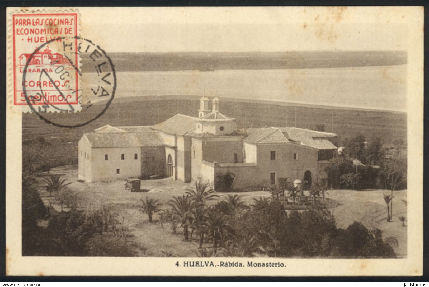 1202 SPAIN: HUELVA: La Rábida Monastery, Maximum Card Of OC/1937, With A Cinderella, Minor Defects - Maximum Cards