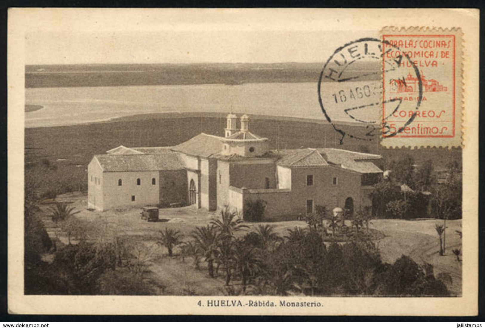 1206 SPAIN: HUELVA: La Rábida Monastery, Maximum Card Of 16/AU/1938, With A Cinderella, VF Quality - Cartoline Maximum