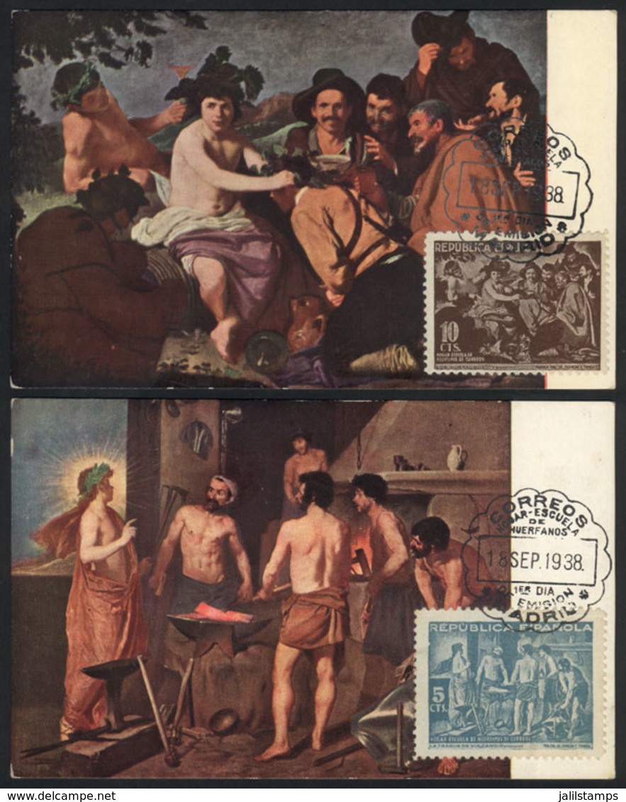 1208 SPAIN: 2 Maximum Cards Of 18/SE/1938: Velazquez Paintings, Museo Del Prado, Ed.Coll Salieti, With First Day Postmar - Cartoline Maximum