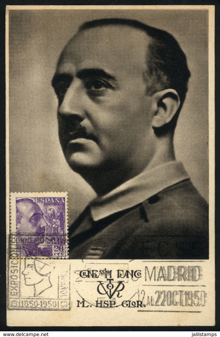 1212 SPAIN: General FRANCO, Maximum Card Of MAR/1952, With Special Pmk For Centenary Expo, Some Stain Spots - Maximum Cards