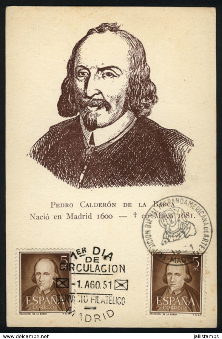 1214 SPAIN: Calderón De La BARCA, Dramatist And Poet, Maximum Card Of AU/1951 With First Day Postmark, VF Quality - Cartoline Maximum