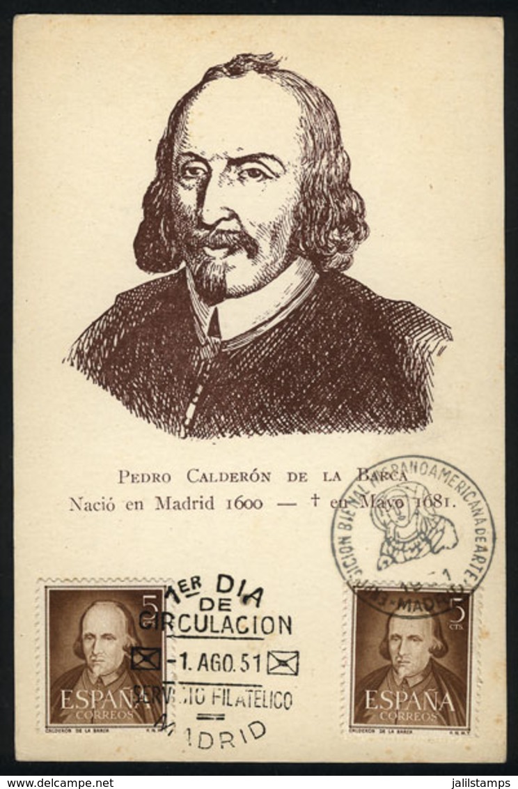 1214 SPAIN: Calderón De La BARCA, Dramatist And Poet, Maximum Card Of AU/1951 With First Day Postmark, VF Quality - Maximum Cards