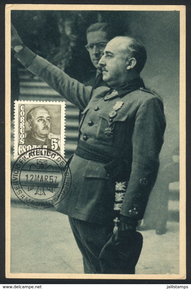 1221 SPAIN: Maximum Card Of MAR/1957: General Franco Greeting People, VF Quality - Maximum Cards