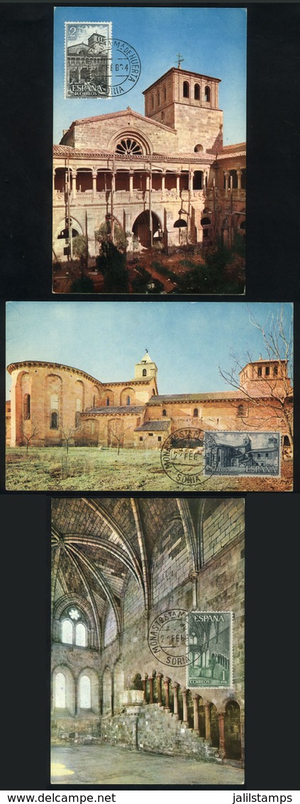 1225 SPAIN: 3 Maximum Cards Of FE/1964: Monastery Of Sta.M. De Huerta (Soria), VF Quality - Cartoline Maximum