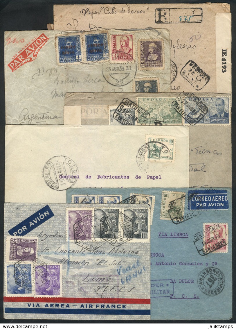 1229 SPAIN: 6 Covers Used Between 1937 And 1944, Most Sent To Argentina By Airmail, All With Interesting Censor Marks! - Other & Unclassified