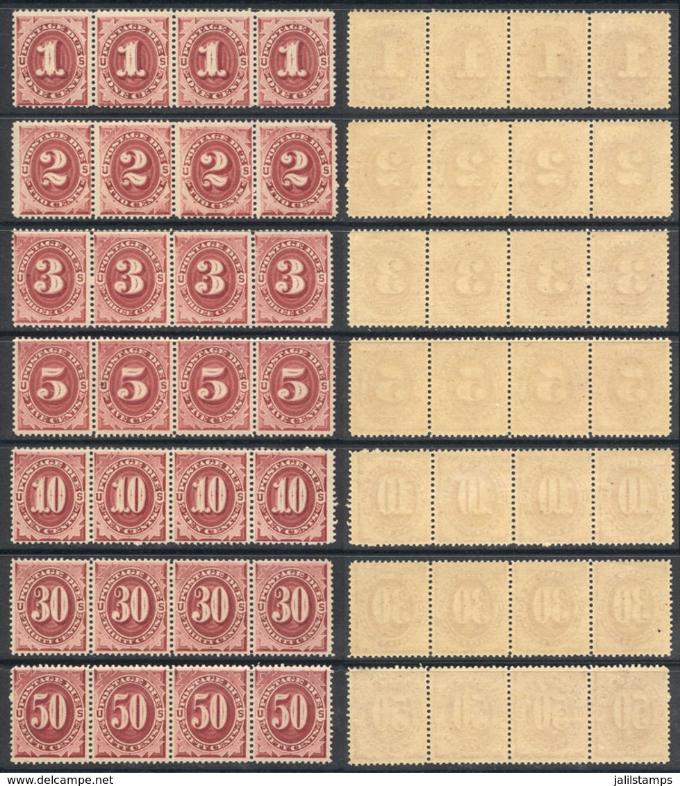 1240 UNITED STATES: Sc.J22/J28, 1891 Complete Set Of 7 Values In STRIPS OF 4, The Stamps At The Left And Right Ends With - Portomarken