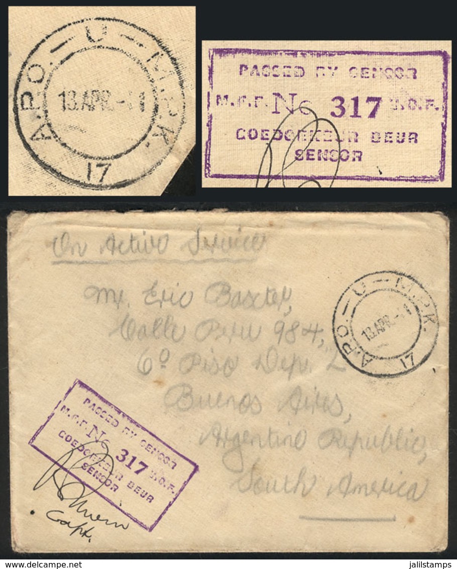 1250 UNITED STATES: Cover Sent By A Soldier At The War Front To Argentina (unusual Destination) On 13/AP/1941, With Mark - Storia Postale