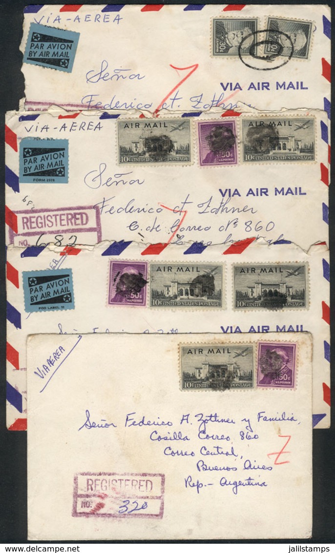 1252 UNITED STATES: 4 Covers Sent To Argentina In 1959 With Interesting Postages, Very Low Start! - Poststempel