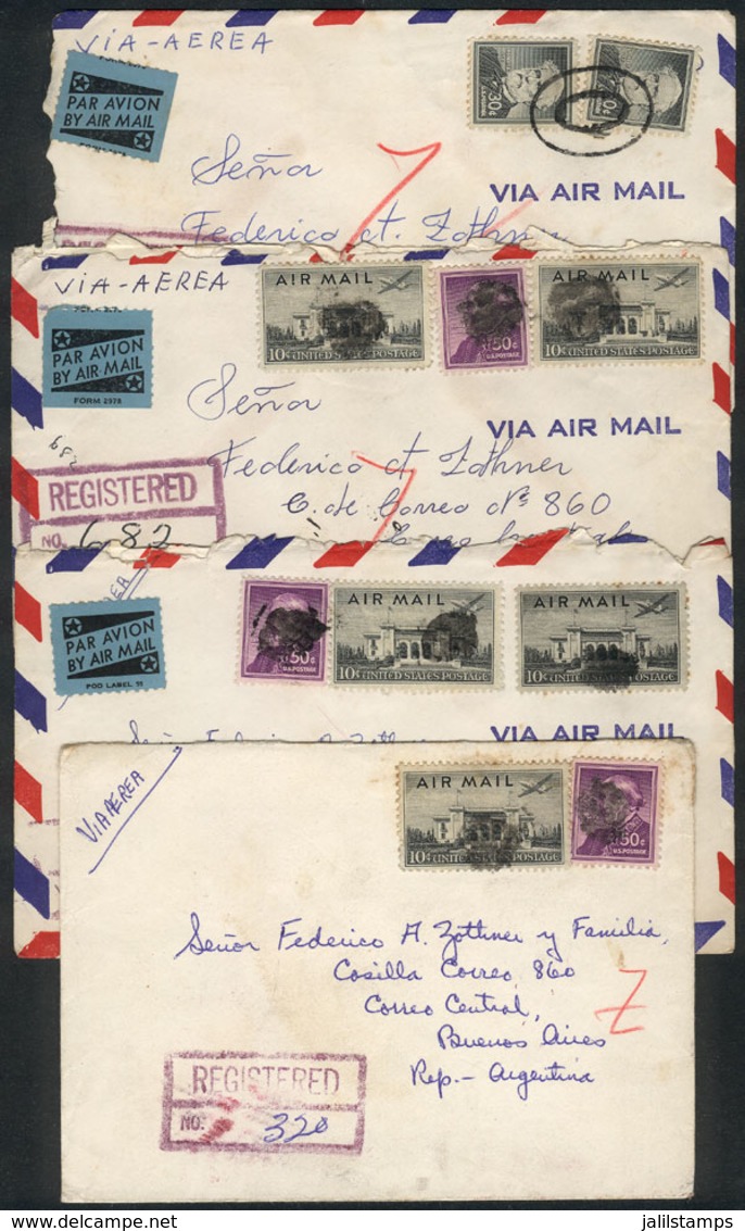 1252 UNITED STATES: 4 Covers Sent To Argentina In 1959 With Interesting Postages, Very Low Start! - Storia Postale