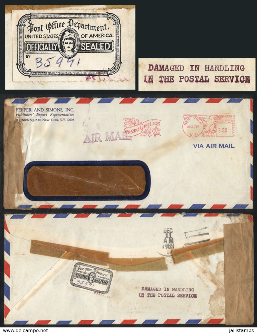 1253 UNITED STATES: Cover Sent To Peru From New York On 10/DE/1969, On Back It Bears A Mark ""DAMAGED IN HANDLING IN THE - Postal History
