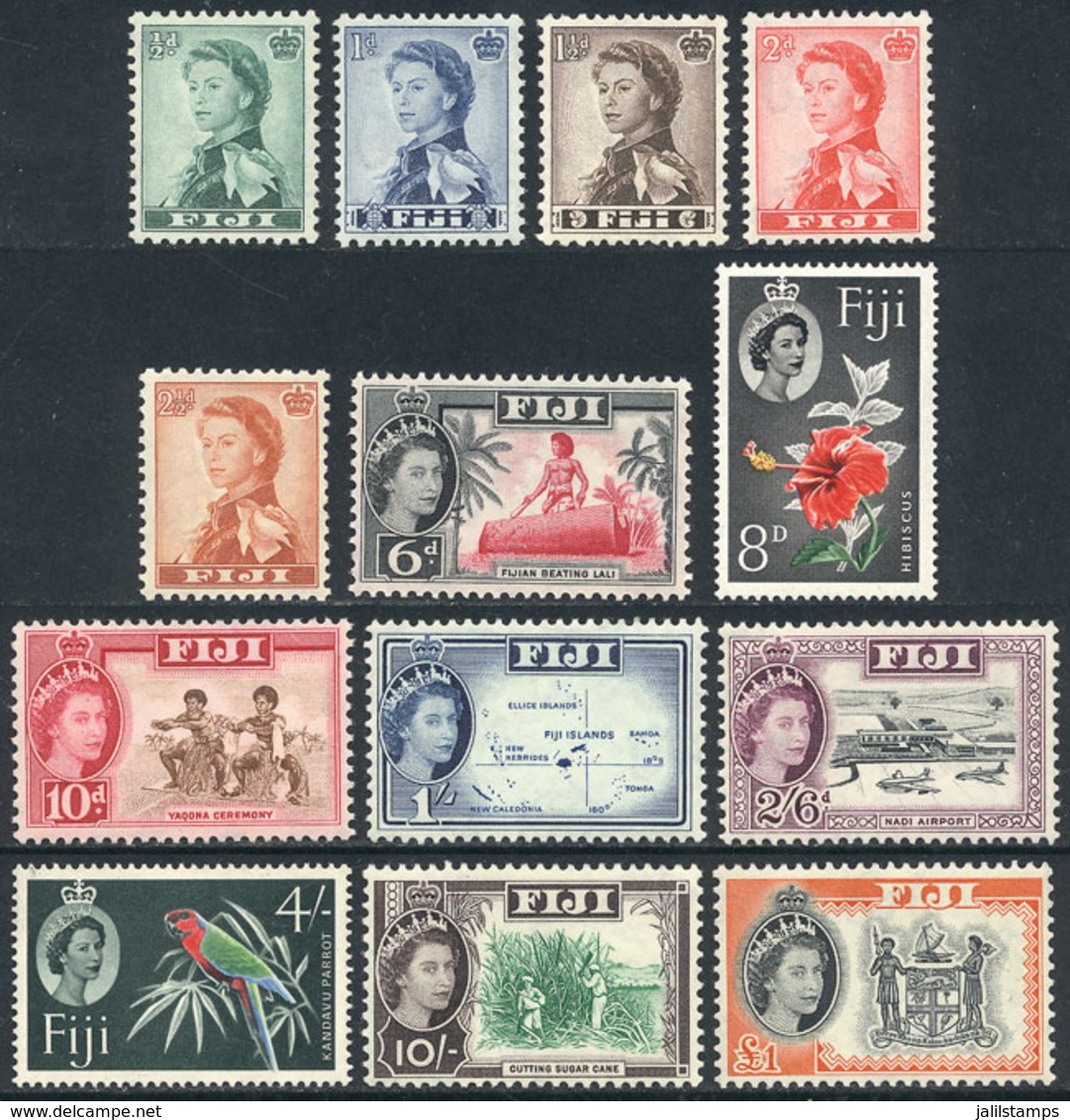 1264 FIJI: Sc.163/175, 1959/63 Flowers, Birds, Complete Set Of 13 Unmounted Values, Excellent Quality, Catalog Value US$ - Fidschi-Inseln (...-1970)