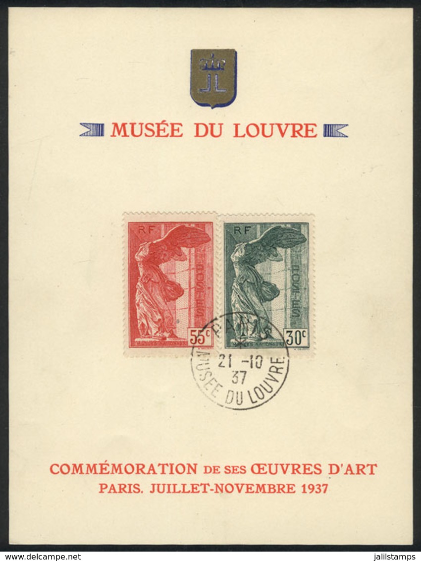 1272 FRANCE: Sc.B66/67, 1937 Winged Victory Of Samothrace, Set Of 2 Values On Special Card With Postmark Of The Louvre,  - Other & Unclassified
