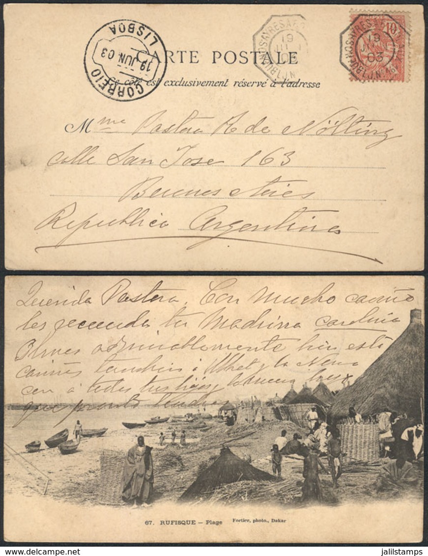 1276 FRANCE: Postcard With Rare View Of Senegal (beach Of Rufisque), Franked With French Stamp Of 10c. And Sent To Argen - Other & Unclassified