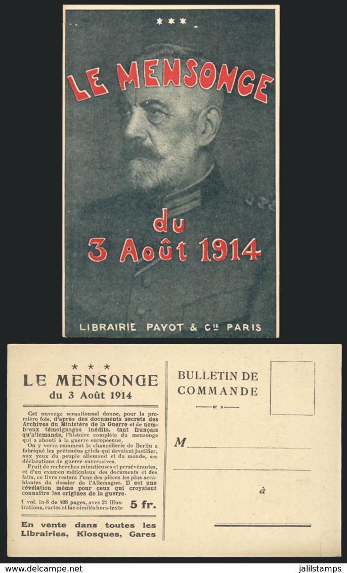 1307 FRANCE: Old Advertising PC For New Book About 'Le Mensonge Du 3 Aout 1914', Topic World War I, VF Quality - Altri & Non Classificati