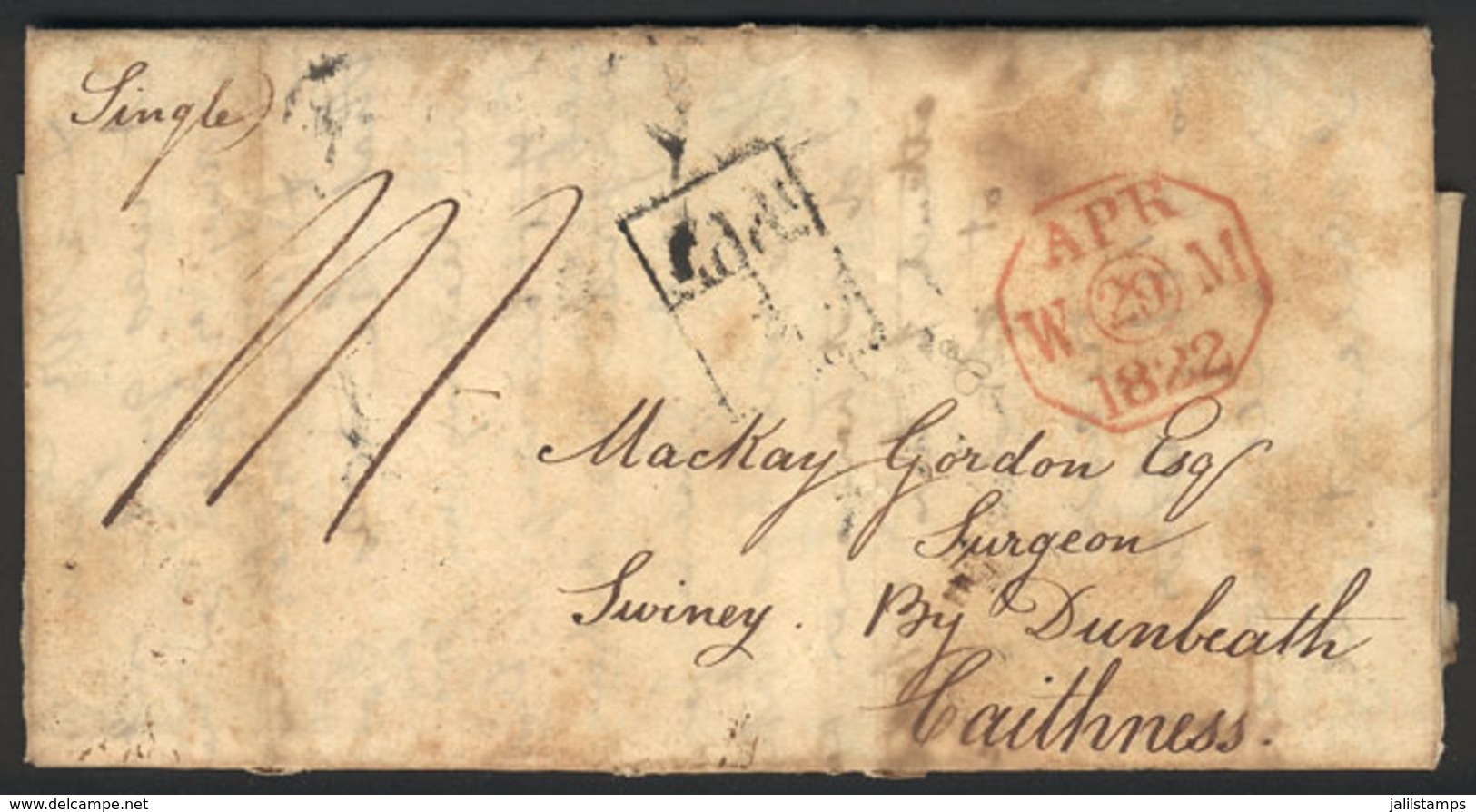 1318 GREAT BRITAIN: Entire Letter Dated 28/AP/1822, From Glasgow To Caithness, With Interesting Postal Markings And A Lo - ...-1840 Vorläufer