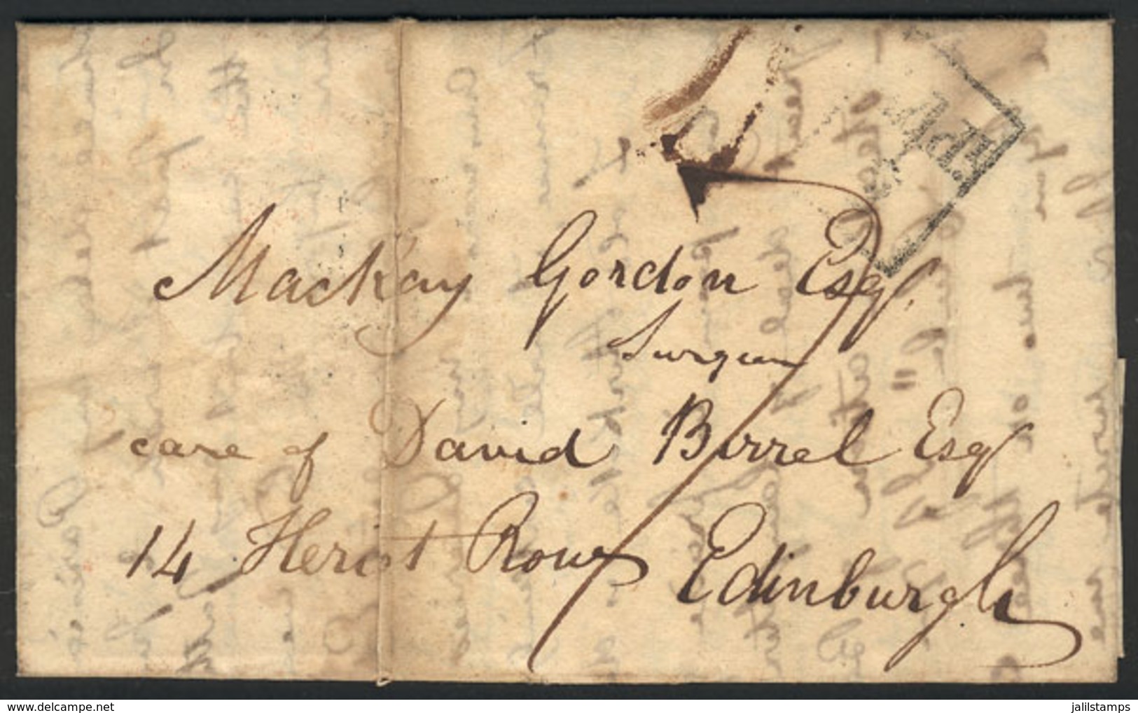 1320 GREAT BRITAIN: Entire Letter Dated 13/OC/1823, From Glasgow To Edinburgh, With Interesting Postal Markings And A Lo - ...-1840 Precursori