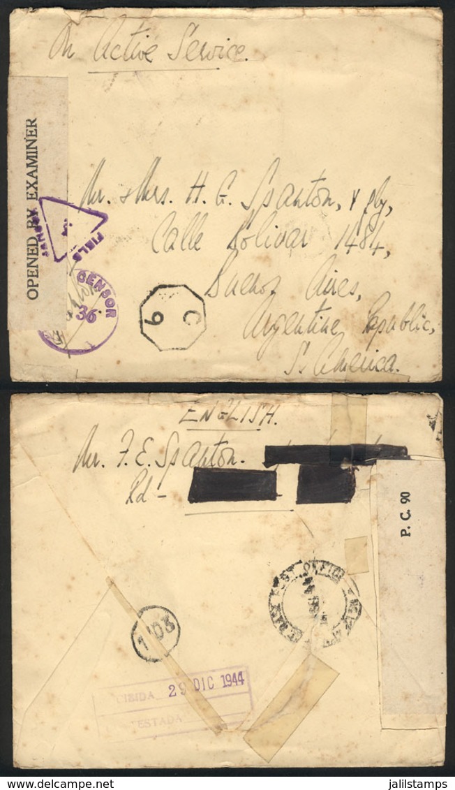 1324 GREAT BRITAIN: Cover Sent By A Solder At The War Front To Argentina, With Several CENSOR Marks, And Arrival Backsta - ...-1840 Vorläufer