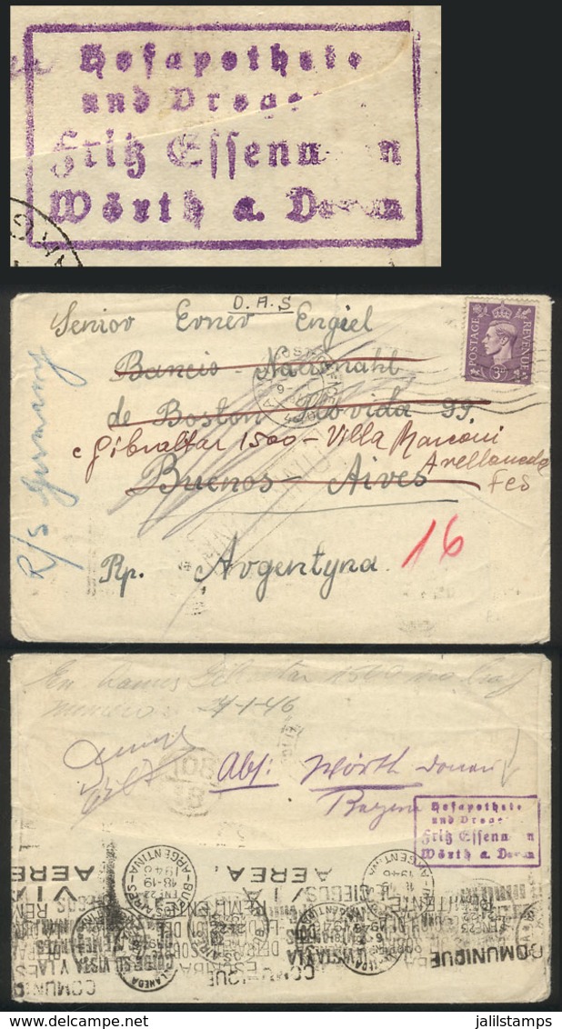 1325 GREAT BRITAIN: 'O.A.S.' Cover Franked With 3p. And Cancelled 'ARMY POST OFFICE', Sent To Argentina On 9/JA/1946, Fo - ...-1840 Vorläufer