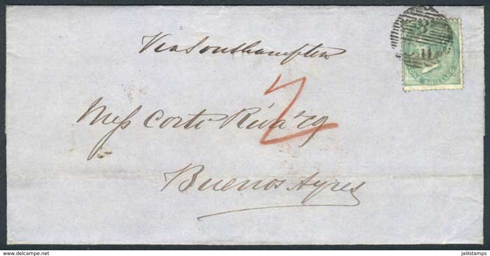 1327 GREAT BRITAIN: 8/JAN/1861 ? - ARGENTINA: Folded Cover Franked By Sc.28, With Semi-mute ""WC 8"" Cancel, And London  - ...-1840 Vorläufer