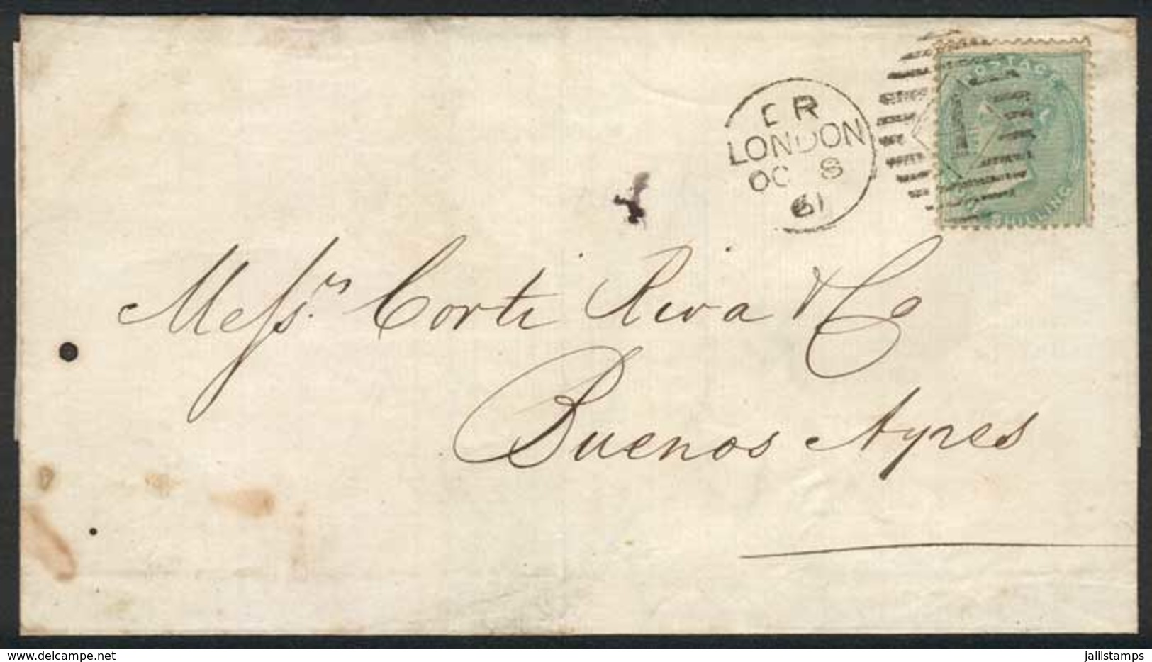 1328 GREAT BRITAIN: 8/OCT/1861 LONDON - ARGENTINA: Folded Cover Franked By Sc.28a, With Duplex Cancel, Sent To Buenos Ai - ...-1840 Prephilately