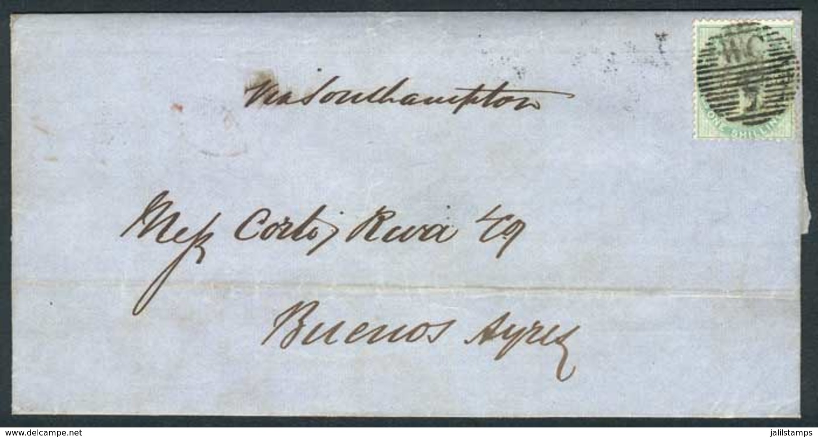 1329 GREAT BRITAIN: 8/JAN/1861 ? - ARGENTINA: Folded Cover Franked By Sc.28, With Semi-mute ""WC 7"" Cancel, And London  - ...-1840 Vorläufer