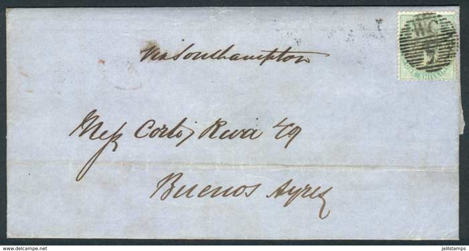 1329 GREAT BRITAIN: 8/JAN/1861 ? - ARGENTINA: Folded Cover Franked By Sc.28, With Semi-mute ""WC 7"" Cancel, And London  - ...-1840 Precursori