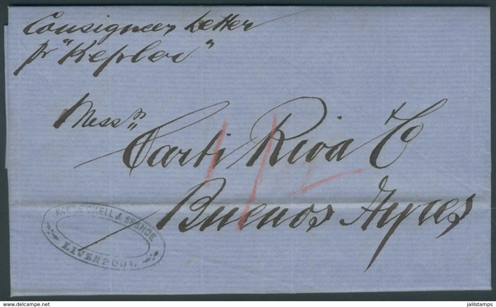 1330 GREAT BRITAIN: 24/MAY/1865 LIVERPOOL - ARGENTINA: Stampless Complete Folded Letter Without Postal Markings, Sent To - ...-1840 Precursori