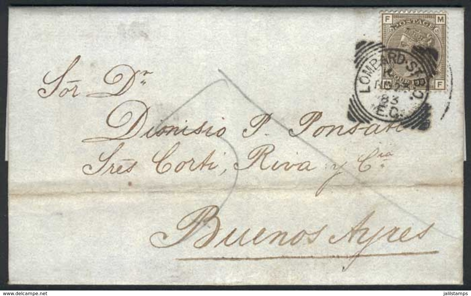 1343 GREAT BRITAIN: 23/NO/1883 LONDON - ARGENTINA: Folded Letter Franked By Sc.84 Plate 18, Cancelled LOMBARD ST. B.O. - - ...-1840 Vorläufer