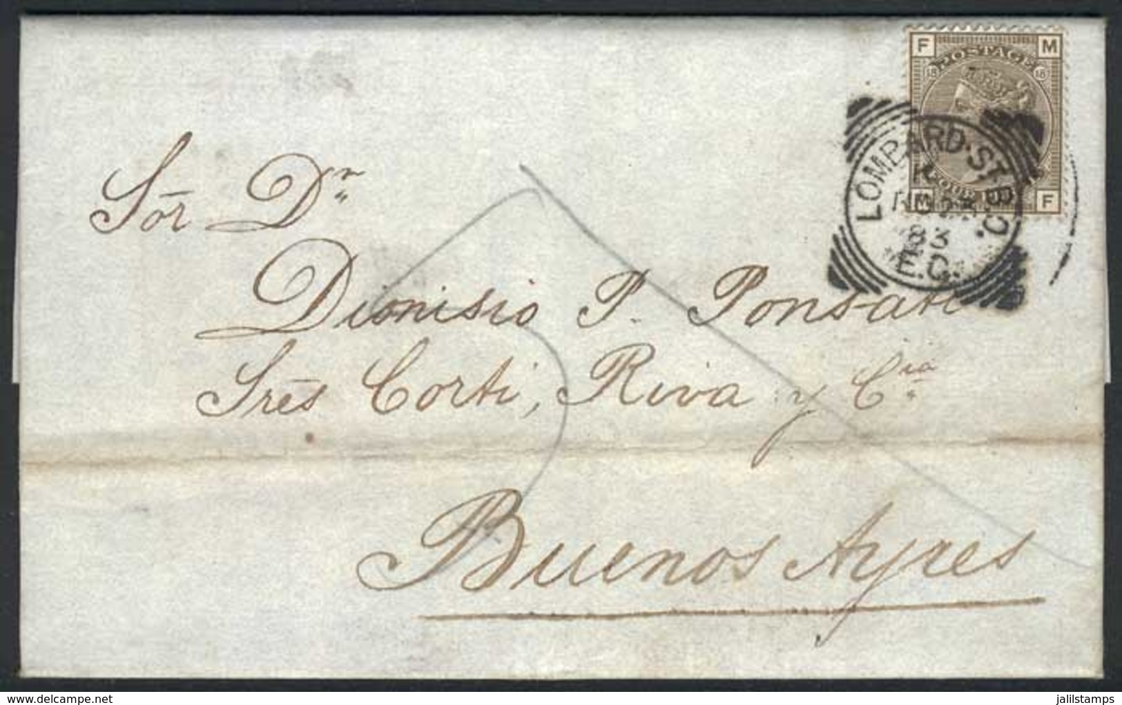 1343 GREAT BRITAIN: 23/NO/1883 LONDON - ARGENTINA: Folded Letter Franked By Sc.84 Plate 18, Cancelled LOMBARD ST. B.O. - - ...-1840 Prephilately