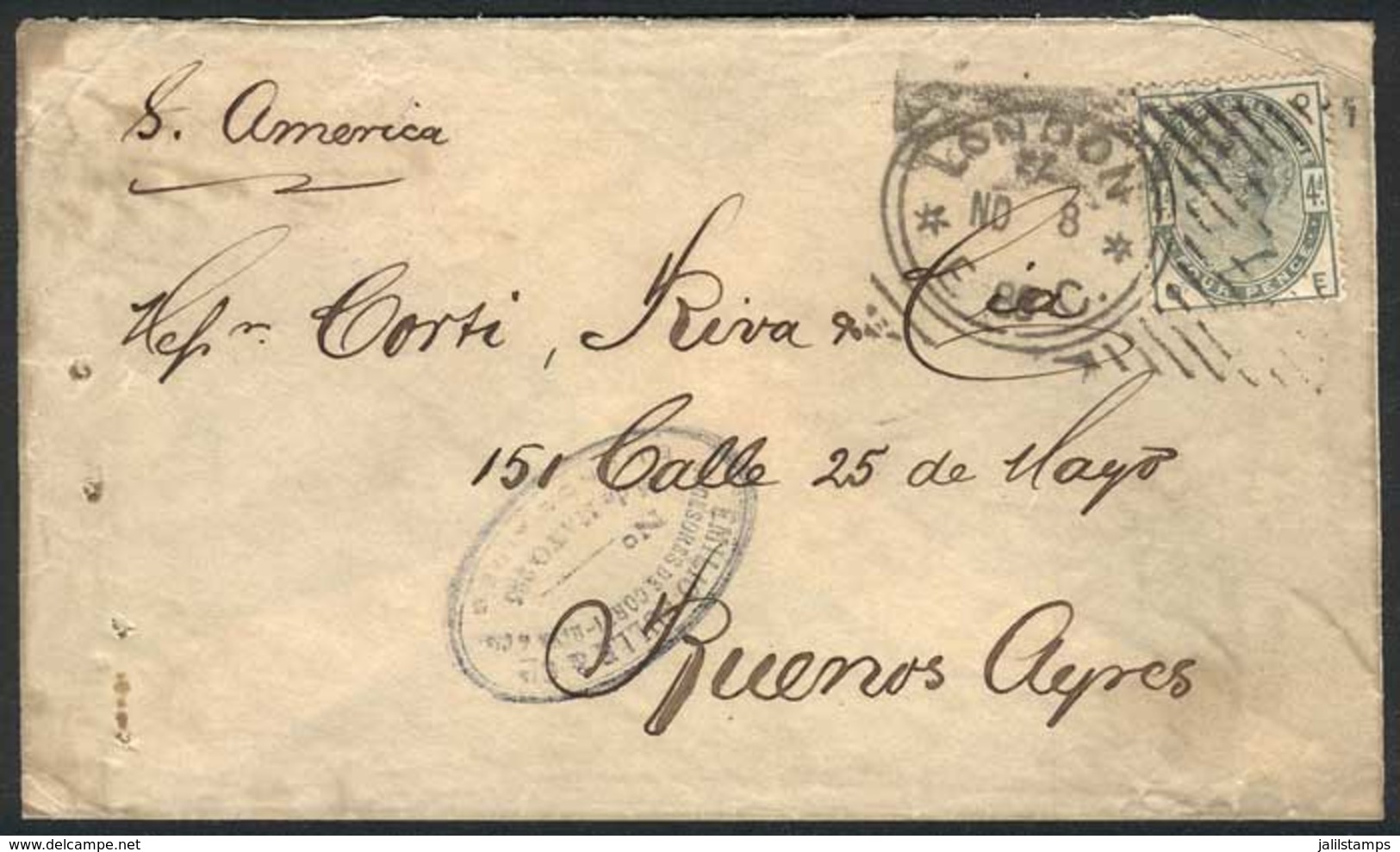 1346 GREAT BRITAIN: 8/NOV/1886 LONDON - ARGENTINA: Cover Franked By Sc.103, With Buenos Aires Arrival Backstamps, VF! - ...-1840 Vorläufer