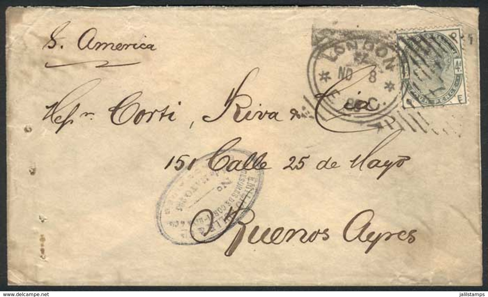 1346 GREAT BRITAIN: 8/NOV/1886 LONDON - ARGENTINA: Cover Franked By Sc.103, With Buenos Aires Arrival Backstamps, VF! - ...-1840 Precursori