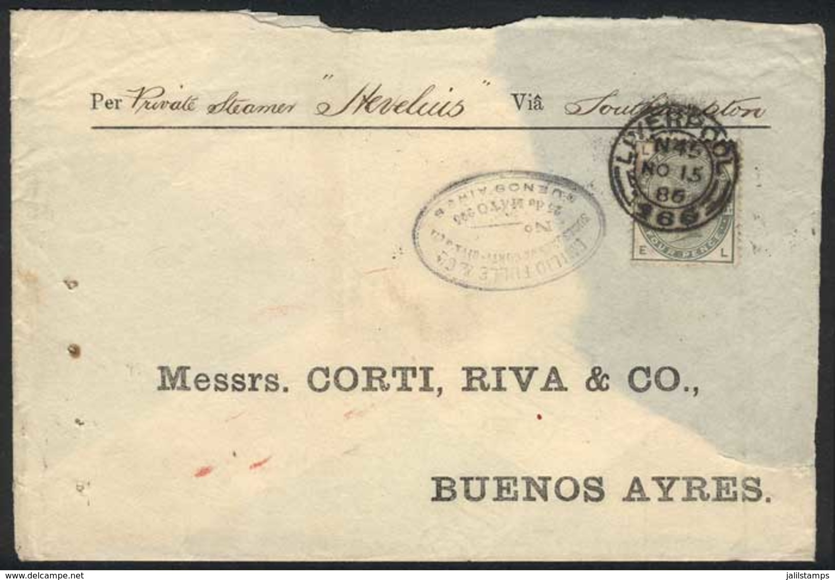 1347 GREAT BRITAIN: 15/NOV/1886 LIVERPOOL - ARGENTINA: Cover Franked By Sc.103, With Double Circle Datestamp With Number - ...-1840 Prephilately