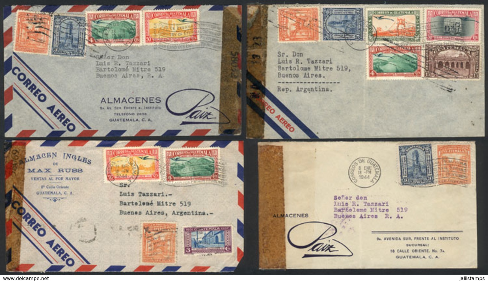 1370 GUATEMALA: 7 Covers Sent To Argentina In 1944/5, Good Postages, With Interesting Censor Labels, Good Quality. - Guatemala