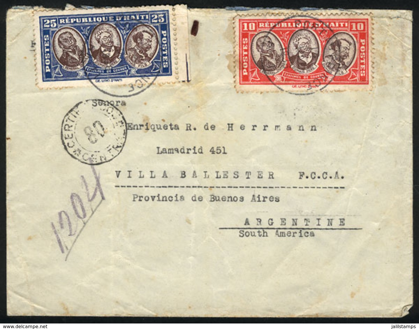 1381 HAITI: Registered Cover Sent From Port-Au-Prince To Buenos Aires On 13/MAY/1936 Franked With 35c., With A Number Of - Haiti