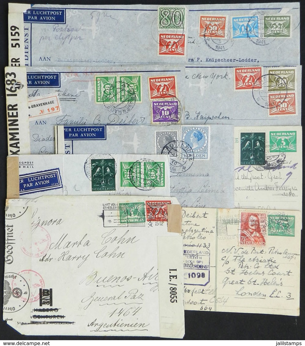 1382 NETHERLANDS: 9 Covers Or Cards Sent To Argentina Between 1939 And 1945, ALL CENSORED, Fine General Quality (some Wi - Altri & Non Classificati