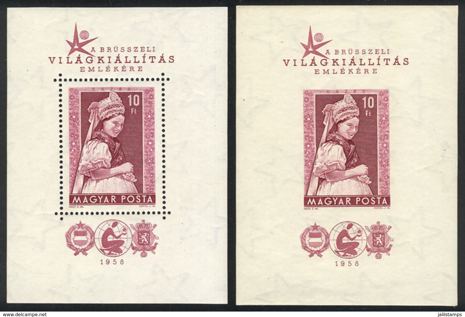 1395 HUNGARY: Yvert 33 + 33a, 1958 Brussels Exhibition (traditional Costumes), Perforated And Imperforate, MNH, VF Quali - Andere & Zonder Classificatie