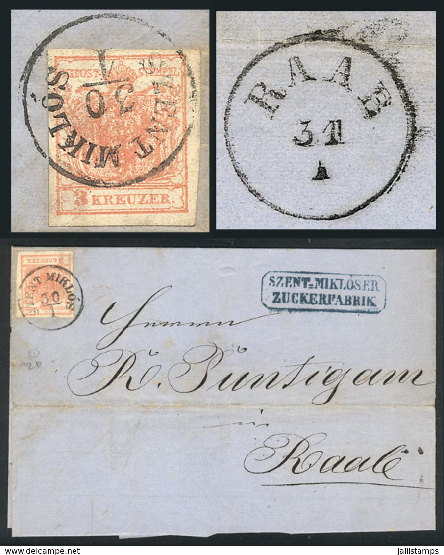 1398 HUNGARY: 30/JA/1858 SZENT MIKLÓS - Raab, Commercial Invoice Franked With Austrian Stamp Of 3Kr., With Neat Datestam - Other & Unclassified