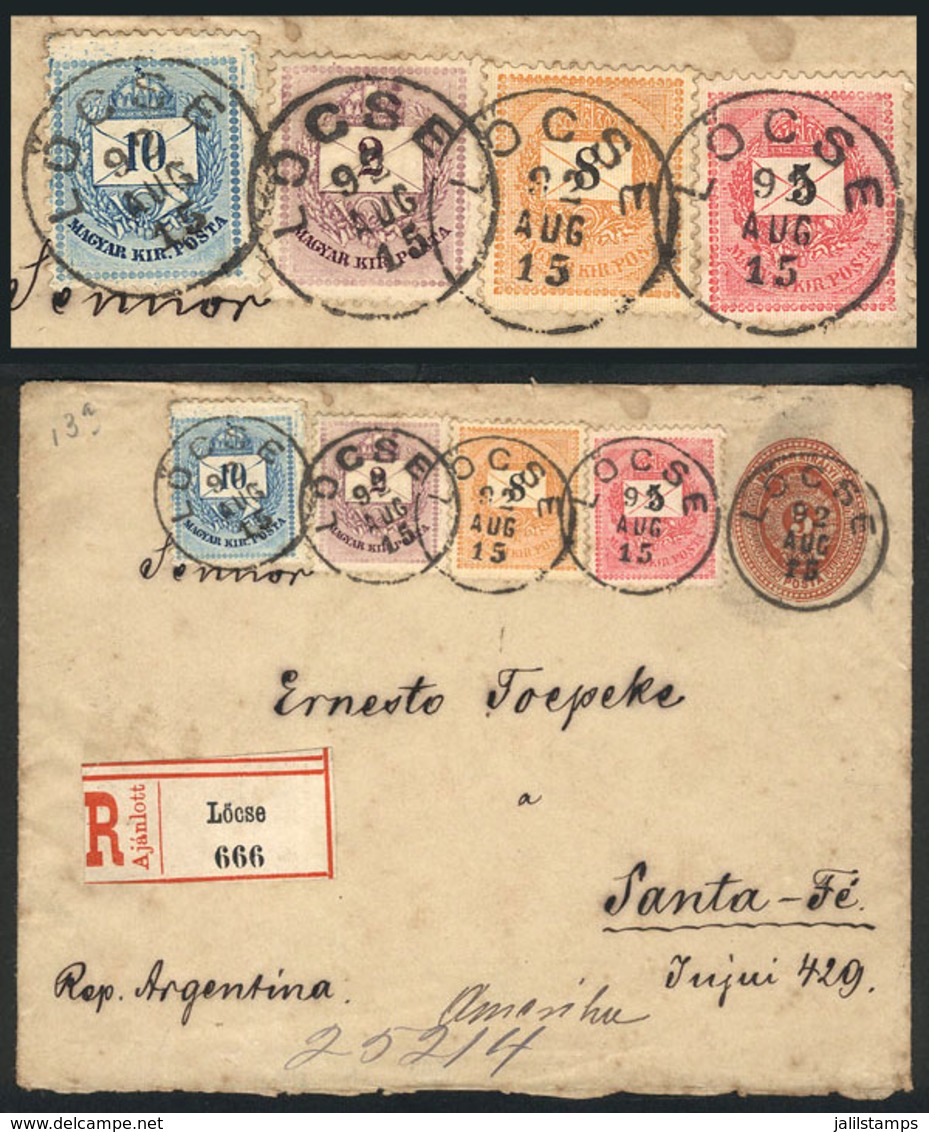 1399 HUNGARY: 5k. Stationery Envelope + Additional 4-color Postage (total 30k.), Sent By Registered Mail From LÖCSE To S - Altri & Non Classificati