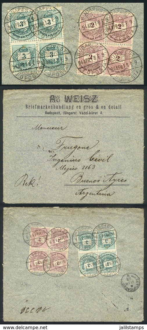 1402 HUNGARY: 18/AP/1894 BUDAPEST - Argentina: Registered Cover Franked On Back With Blocks Of 4 Of 2k. And 3k. (total 2 - Altri & Non Classificati